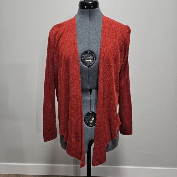 Nic+Zoe Wrap Cardigan Sweater V Neck Rust Red Women's Medium Business Casual - Picture 2 of 9